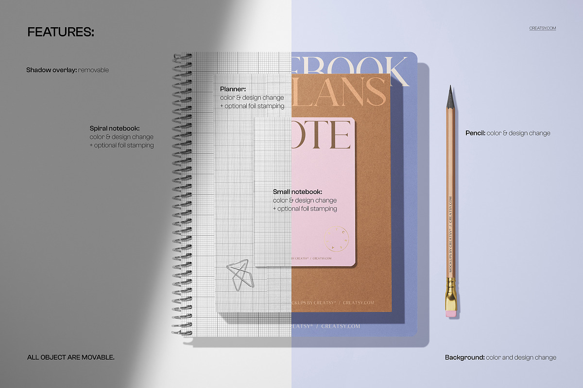 Notebook, Planner & Notebook Mockup, a Merchandise Mockup by creatsy5 (Photo 3 of 6)