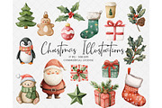 Christmas Watercolor Clipart Bundle, a Seasonal Illustration by Wild Honey Design Co. (Thumbnail 1 of 4)