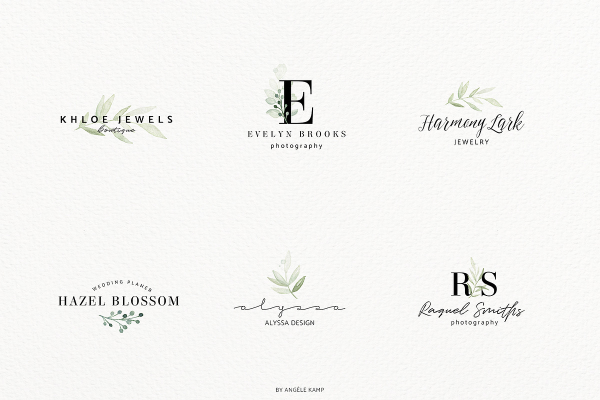 Premade Logos watercolor greenery, a Branding & Logo Template by Angele Kamp (Photo 6 of 10)