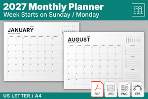 2027 Monthly Planner (MP049-27-L2), a Stationery Template by mikhailmorosin
