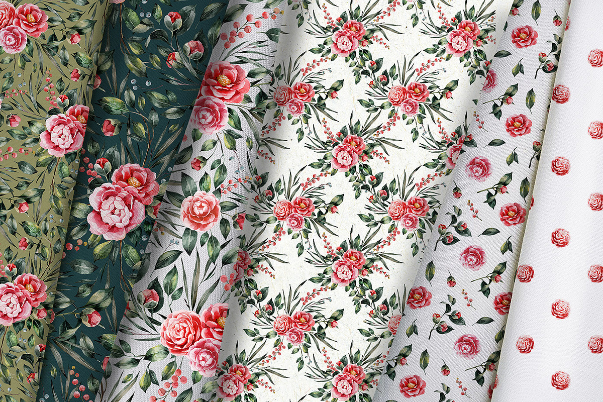 Spring watercolor camellia set, an Illustration by RushkinaAntonina (Photo 4 of 6)