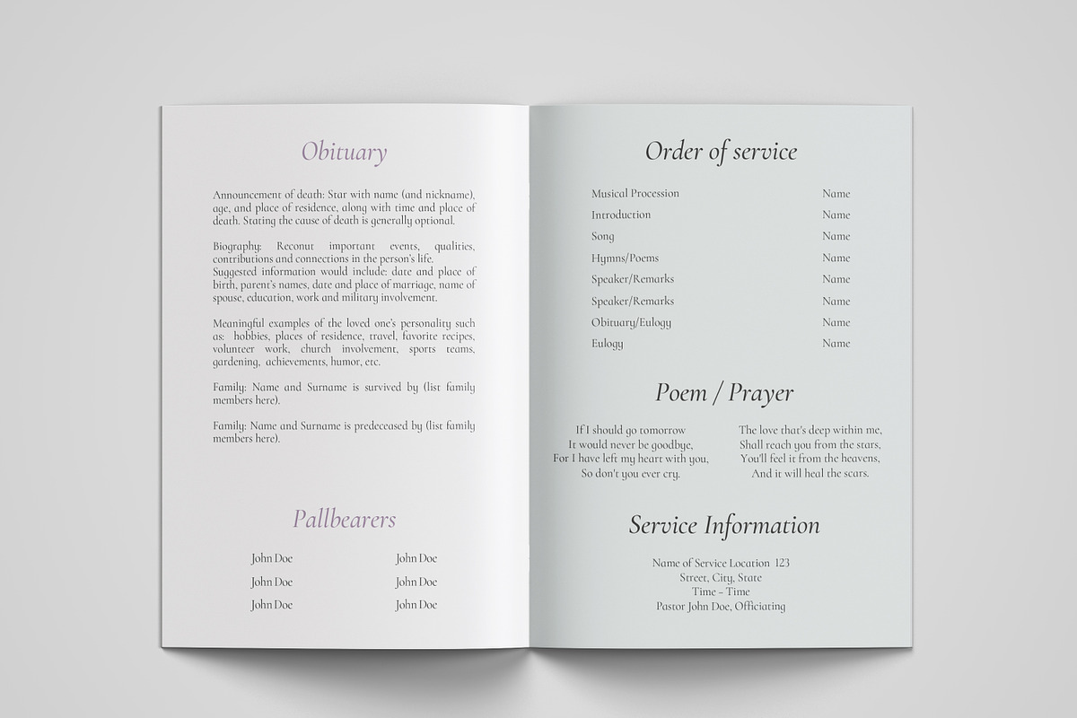 funeral program printing template, a Templates & Theme by TemplateLab (Photo 2 of 2)