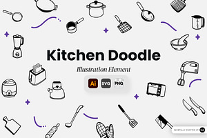 Kitchen Doodle Illustration Element, an Object Graphic by SLAB! Design