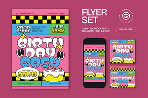 Pink Quirky Birthday Bash Flyer Set, a Flyer Template by graphicook
