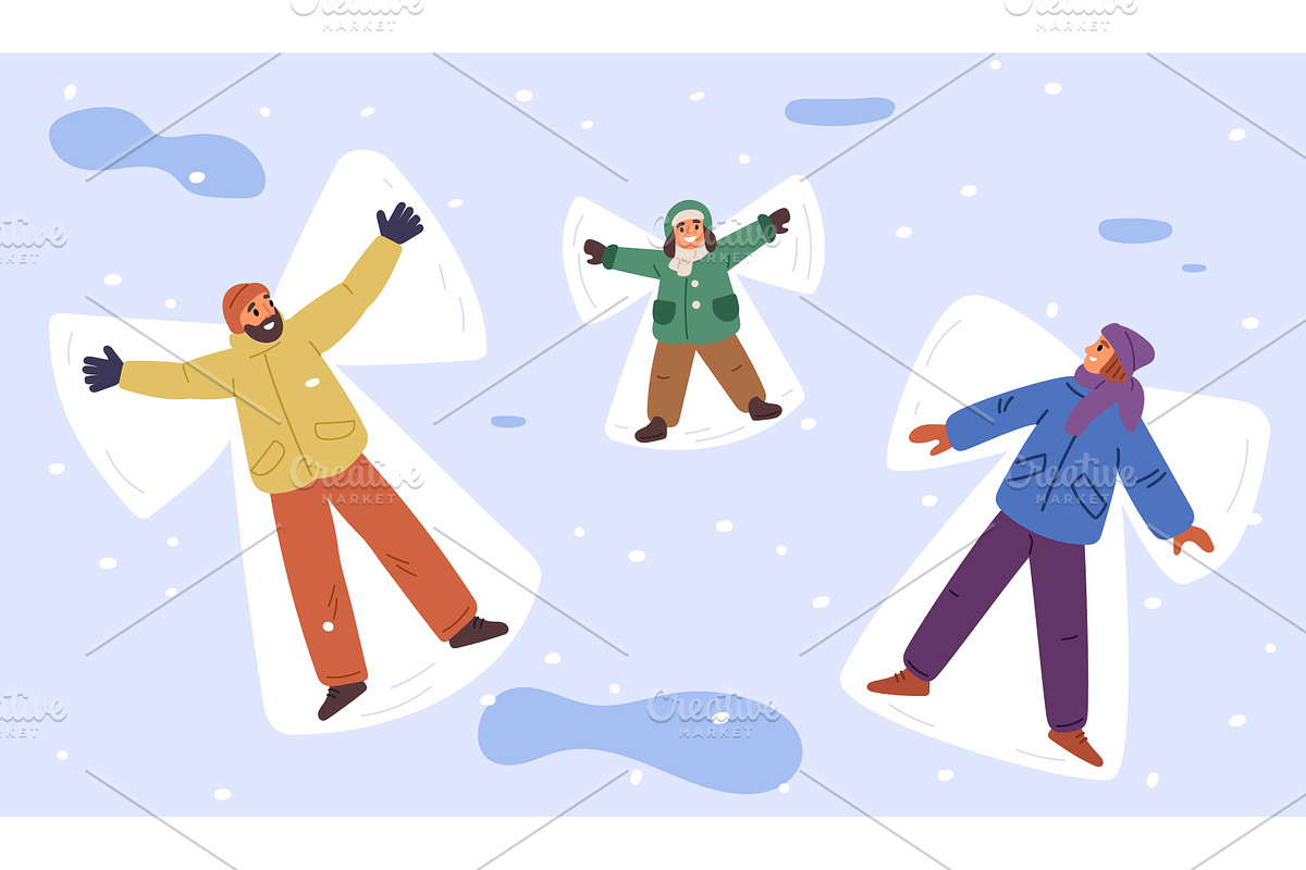 Happy dad, mom and son making snow, an Illustration by Vectorbuum
