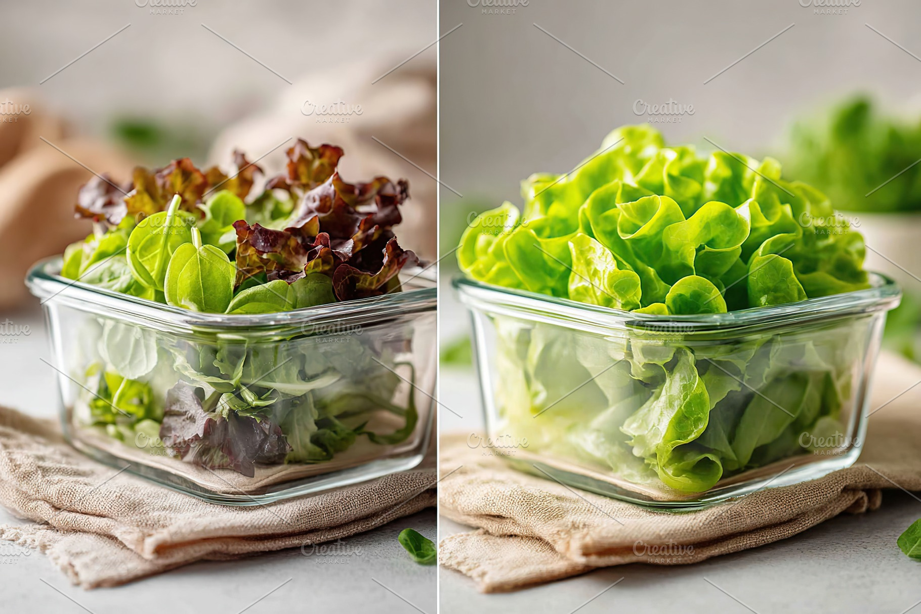 Fresh lettuce in a glass container, a Food & Drink Photo by AlyaAnd