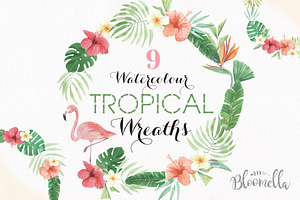 Tropical Watercolor Flamingo Wreaths, an Illustration by Bloomella
