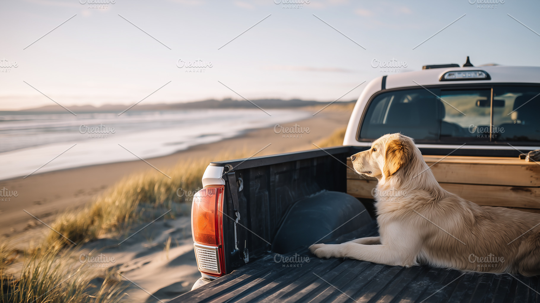 Golden retriever dog lying in back, a Transportation Photo by MistyDay