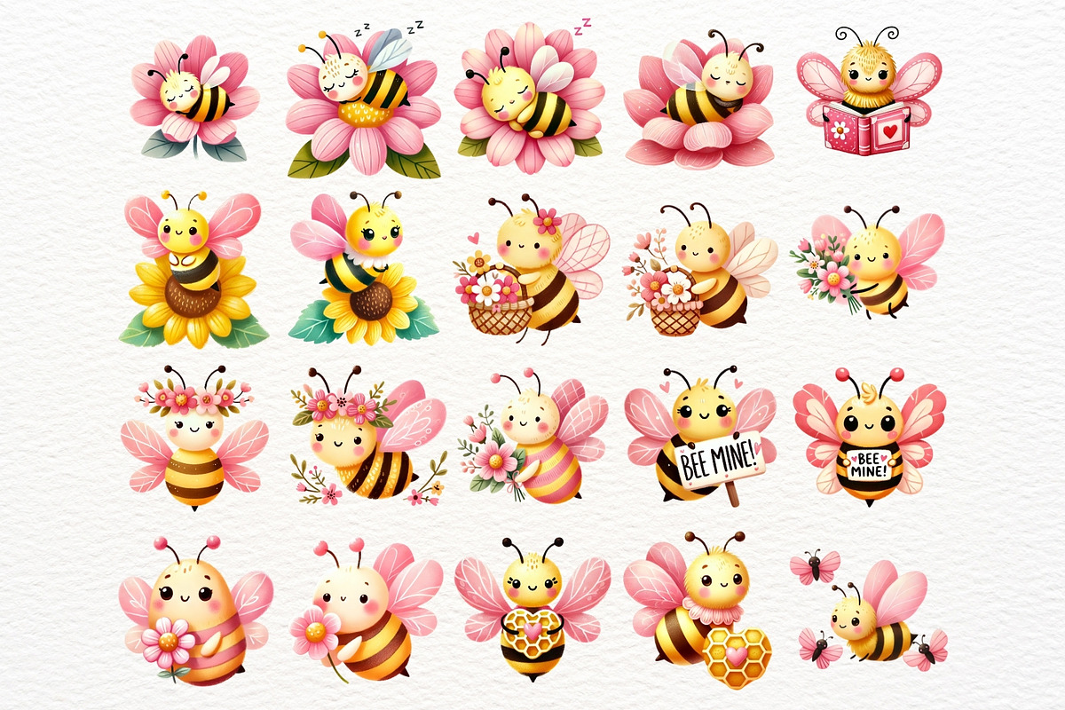 Bear and Honey Bee Clipart Set, an Animal Illustration by Nicolle's Colorful Art (Photo 5 of 7)