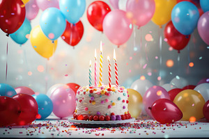 Birthday cake with candles and ballo, a Photo by Iftikhar Alam