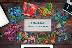 Set of 8 seamless ornament patterns