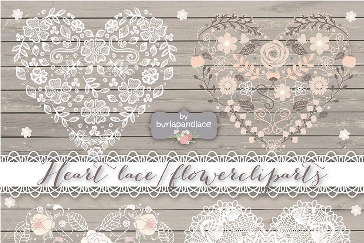 Heart lace/flower cliparts, an Illustration by burlapandlace (Photo 3 of 4)