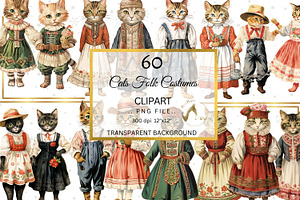 Cats In Folk Costumes Printable PNG