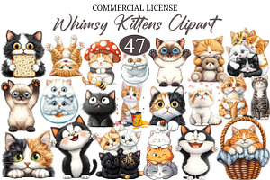 Whimsy Kittens Clipart Bundle, a Seasonal Illustration by designcity5
