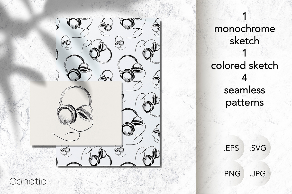 Headphones. Sketch and patterns, an Illustration by Canatic (Photo 1 of 9)