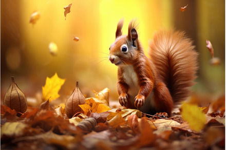 a squirrel gathering nuts under