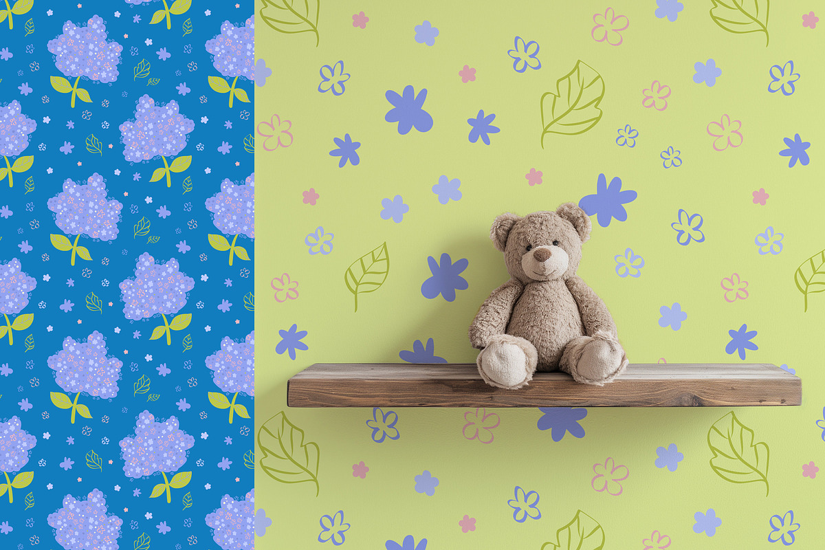 Hydrangeas floral vector pattern, a Pattern Graphic by Carpet Tapete Pretzel (Photo 10 of 14)