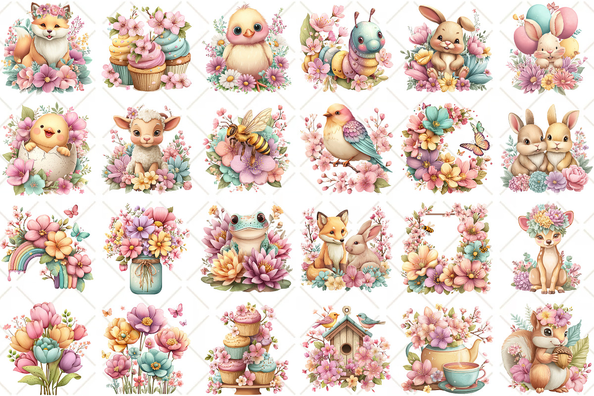 Watercolor Cute Spring Clipart, an Illustration by Black Bird Studio (Photo 2 of 5)