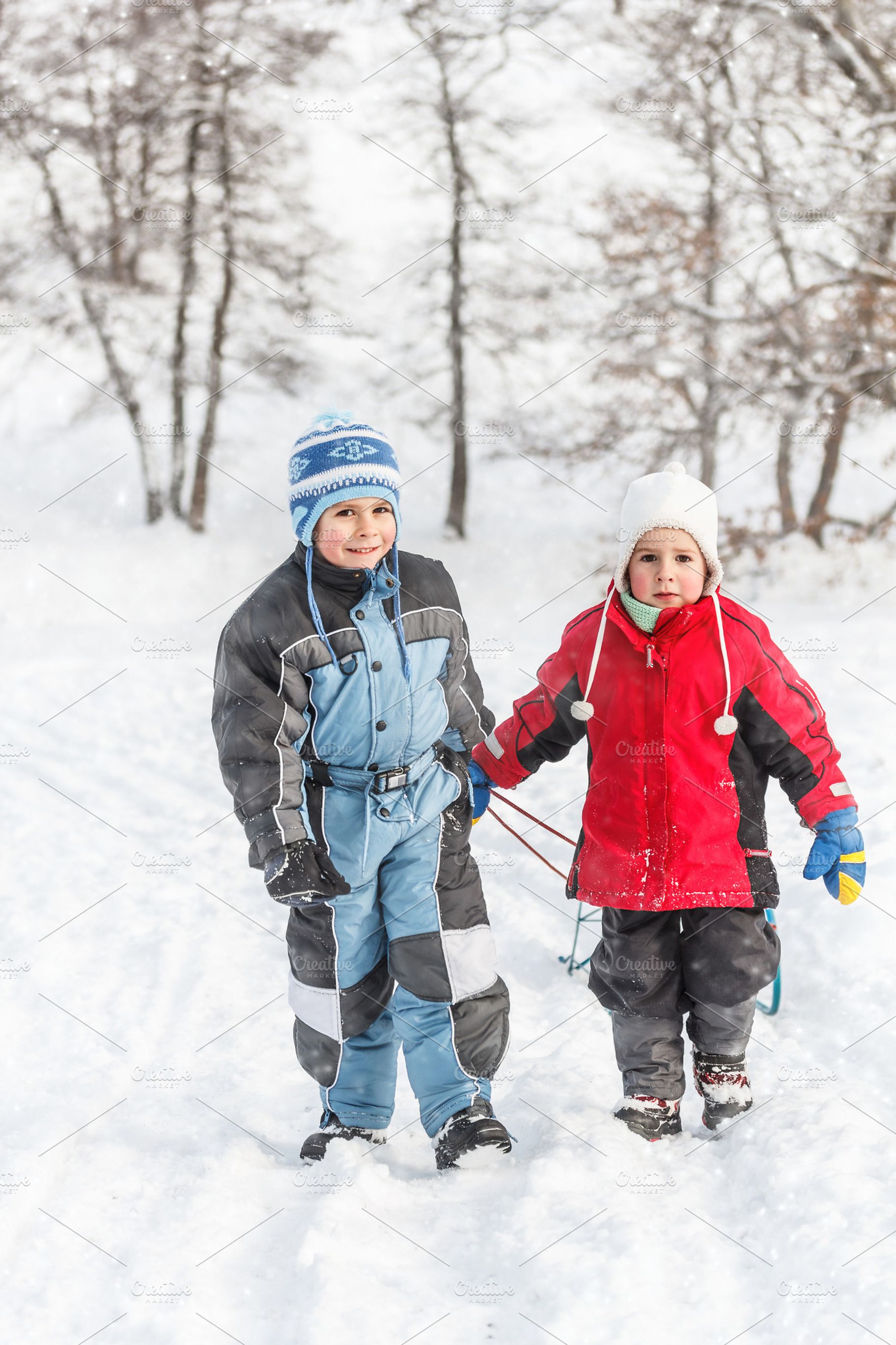 Winter Time Containing Boy Brother And Child