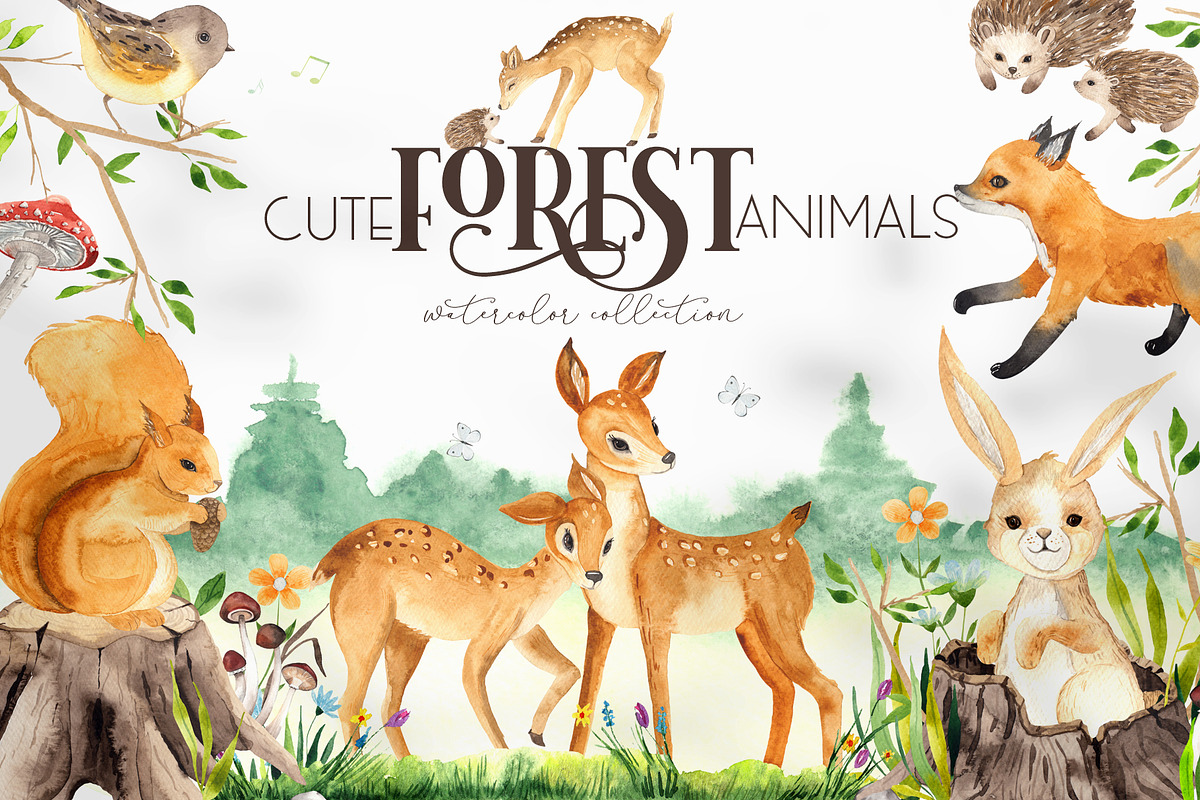 Watercolor Forest Animals, an Object Graphic by Ana-Sakuta (Photo 1 of 18)