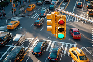 Green Traffic Light Over Busy City Intersection, a Transportation Photo by AlyaAnd