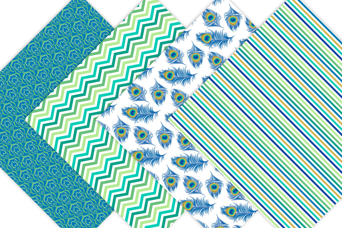 Peacock Digital Paper Patterns, a Pattern Graphic by Leska's Digitals
