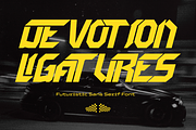 Devotion Ligatures - Futuristic Font, a Sans Serif Font by 177Studio (Thumbnail 1 of 8)