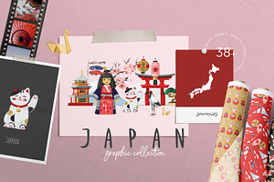 Japan symbols, patterns, map