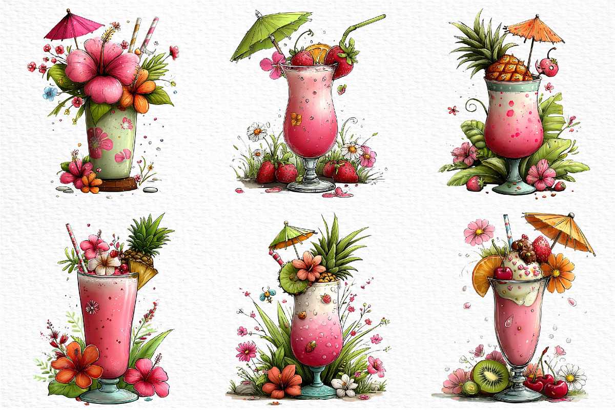 Whimsical Tropical Drink Clipart, an Illustration by Craft Nest (Photo 3 of 12)