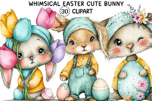 Whimsical Easter Cute Bunny Clipart, an Illustration by Creative Art