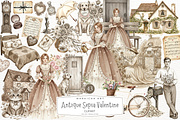 Antique Sepia Valentine Day Clipart, an Illustration by Markicha Art (Thumbnail 1 of 5)