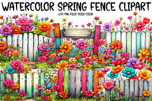 Watercolor Spring Fence Clipart, an Illustration by Designworld