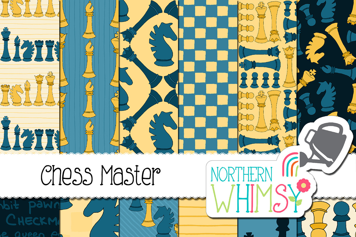 Blue & Gold Chess Patterns, a Pattern Graphic by Northern Whimsy Design ...