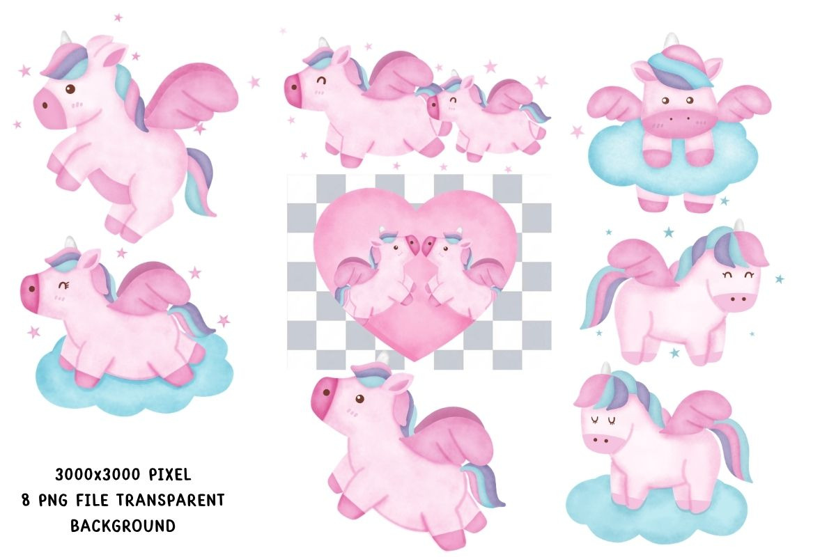 Unicorn Watercolor Clipart Set, an Animal Illustration by Nattapohncha (Photo 2 of 3)