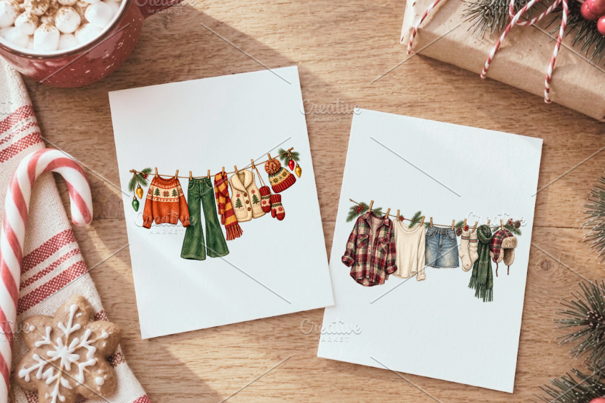Girl Christmas Clothesline Bundle, a Decorative Illustration by Ink Gallery (Photo 6 of 6)