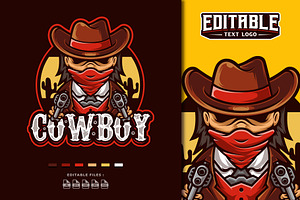 Cowboy Mascot Character Logo Templat