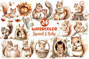 Watercolor Squirrel & Baby Clipart, an Illustration by Dream Creation (Thumbnail 1 of 5)