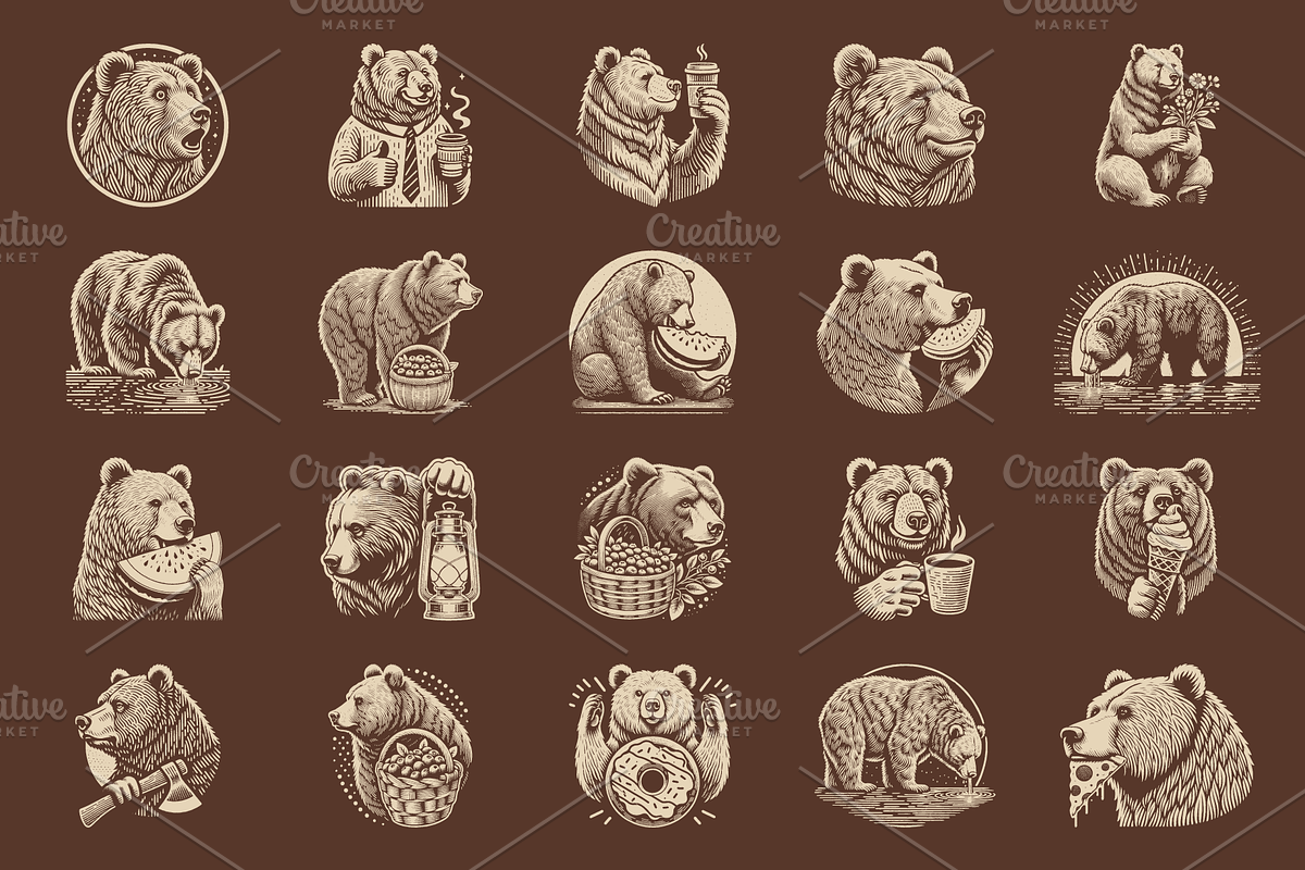 Vintage Hand-Drawn Brown Bear Design, an Animal Illustration by devastd (Photo 8 of 10)