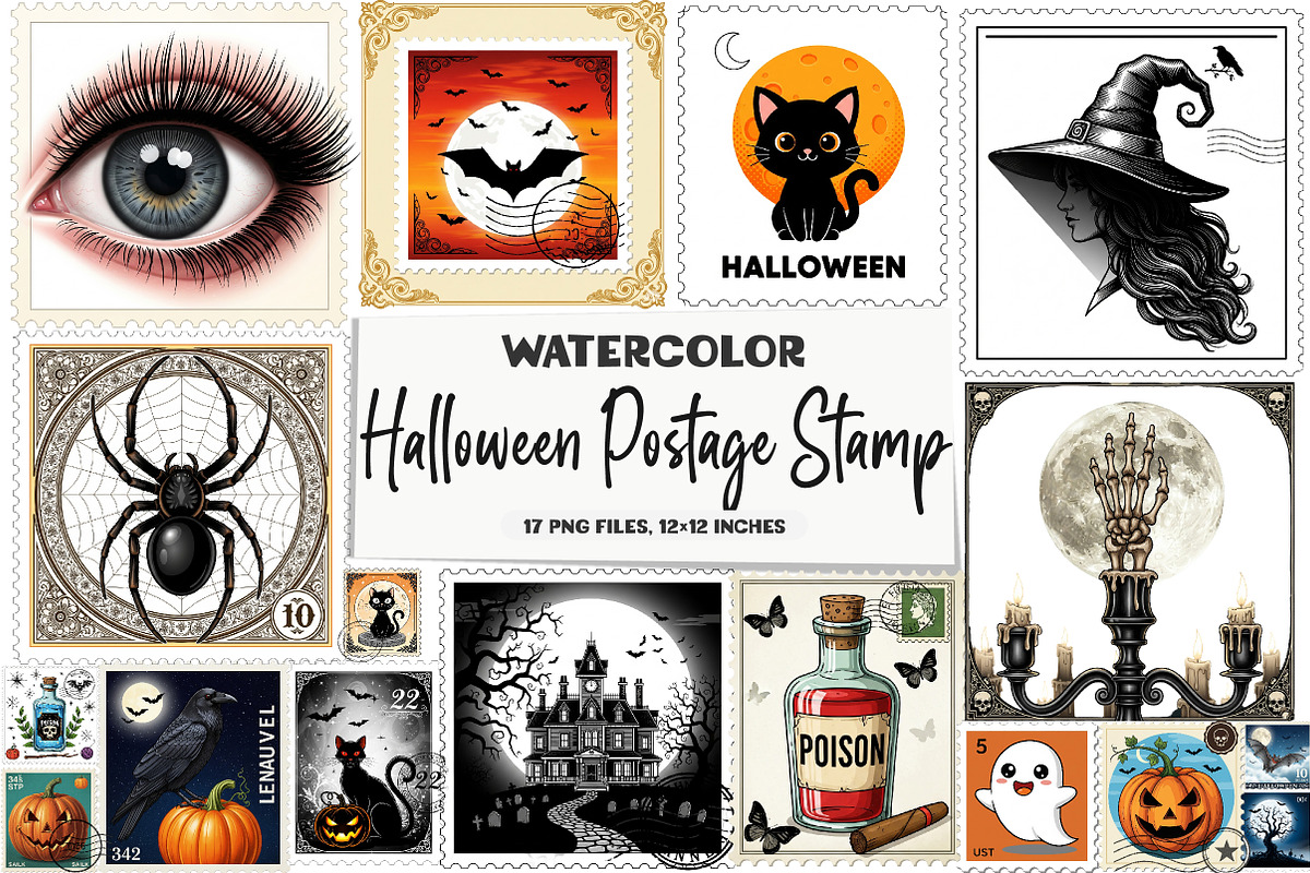 Halloween Postage Stamp Sublimation, an Illustration by DreamArtGraphic (Photo 1 of 5)