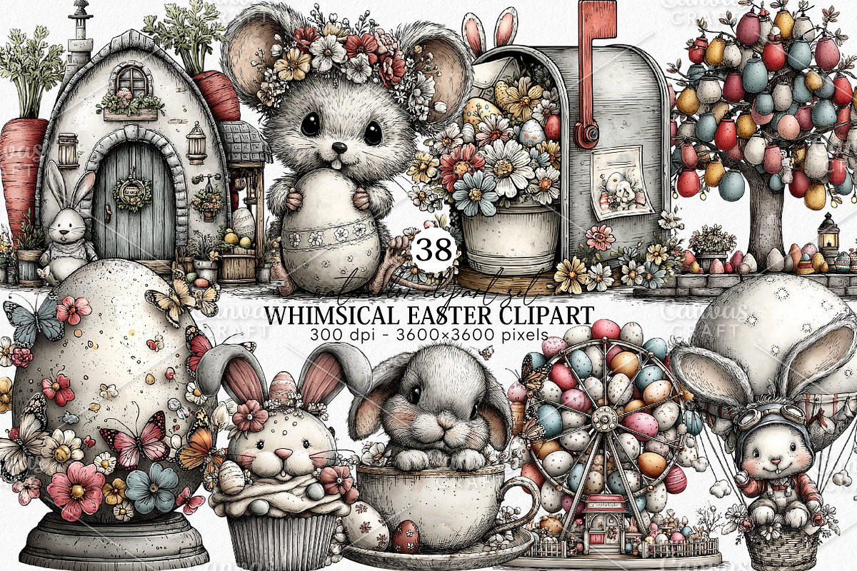 Whimsical Easter Clipart Bundle, an Illustration by Canvas Craft (Photo 1 of 7)