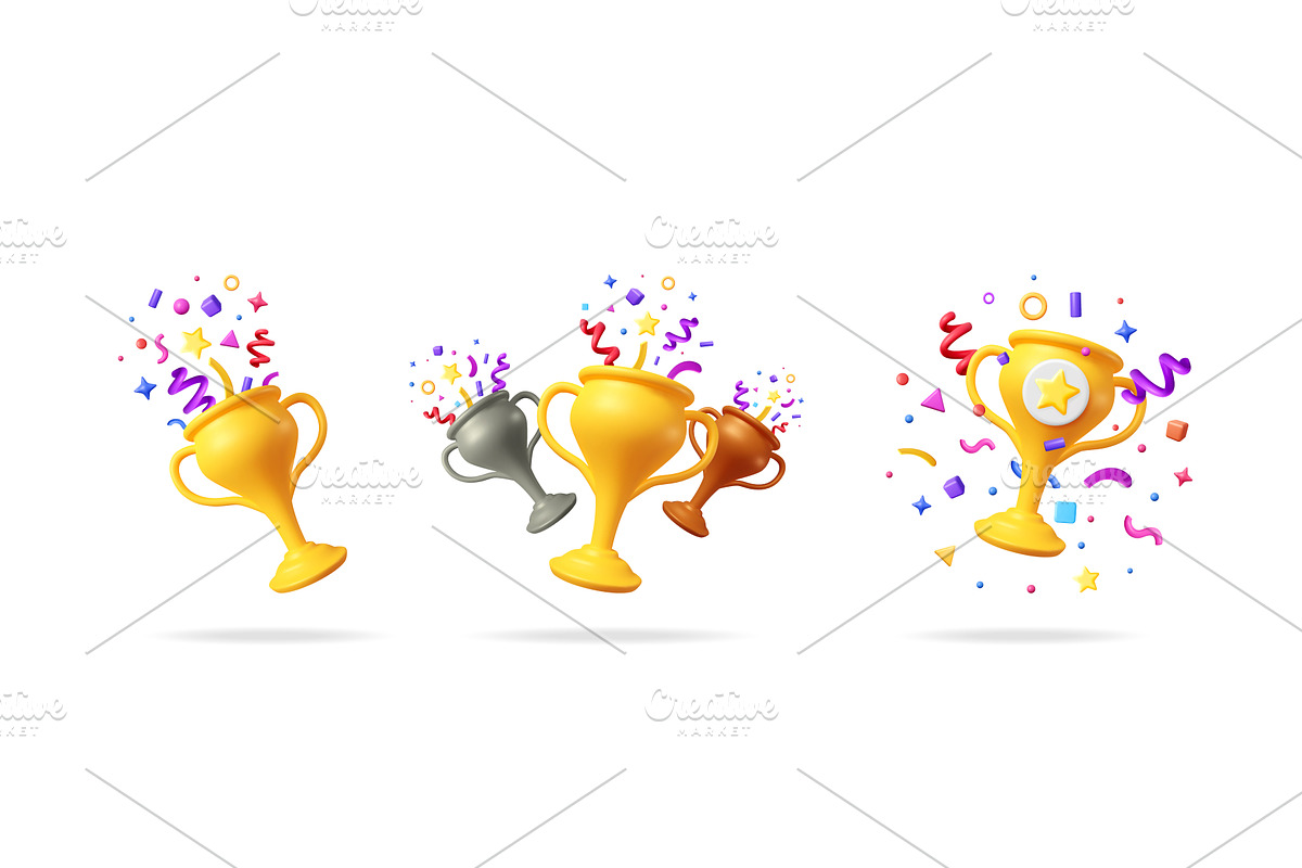 Set of 3D render gold trophy cup, a Sport Illustration by Abscent