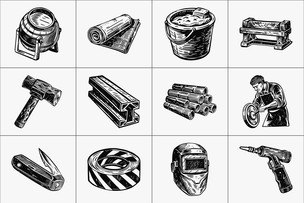 Vintage Construction Art Set, an Object Illustration by Prosymbols (Photo 7 of 8)