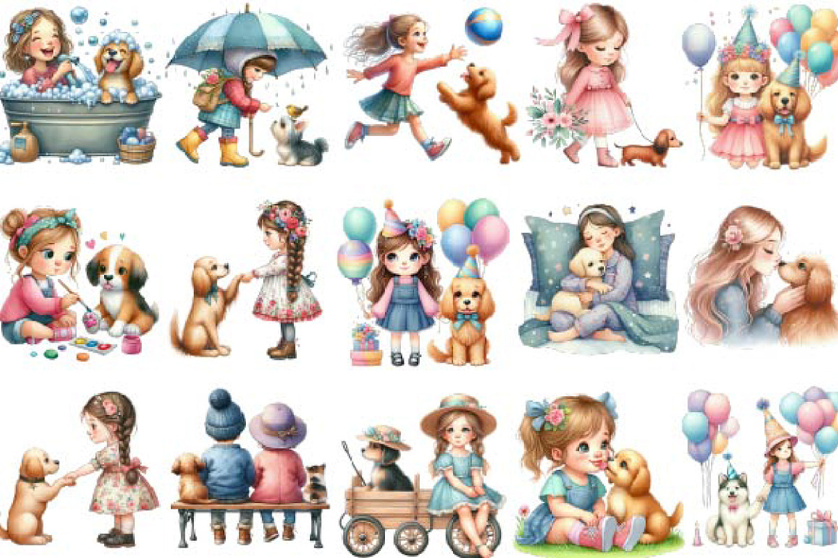 Little Girl and Dog Clipart, an Illustration by Designking (Photo 2 of 4)