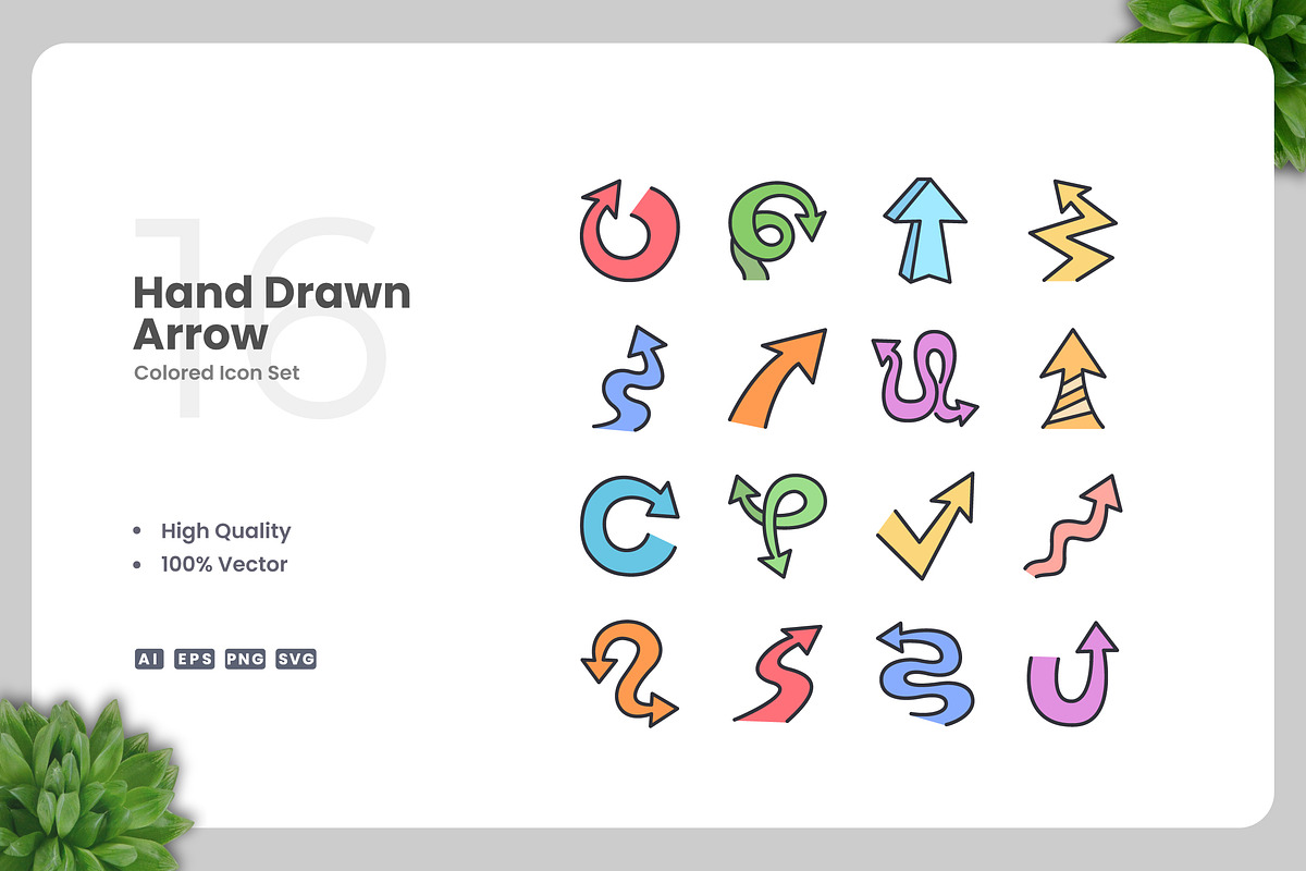 Hand Drawn Arrow Colored Icons, an Icon by Upnowgraphic