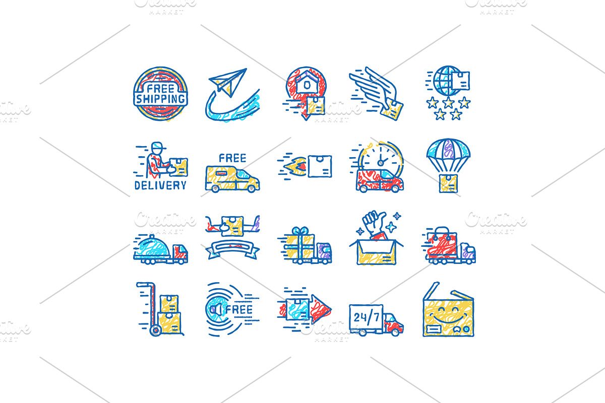 Free Shipping Service set Icons hand, an Object Illustration by pikepicture