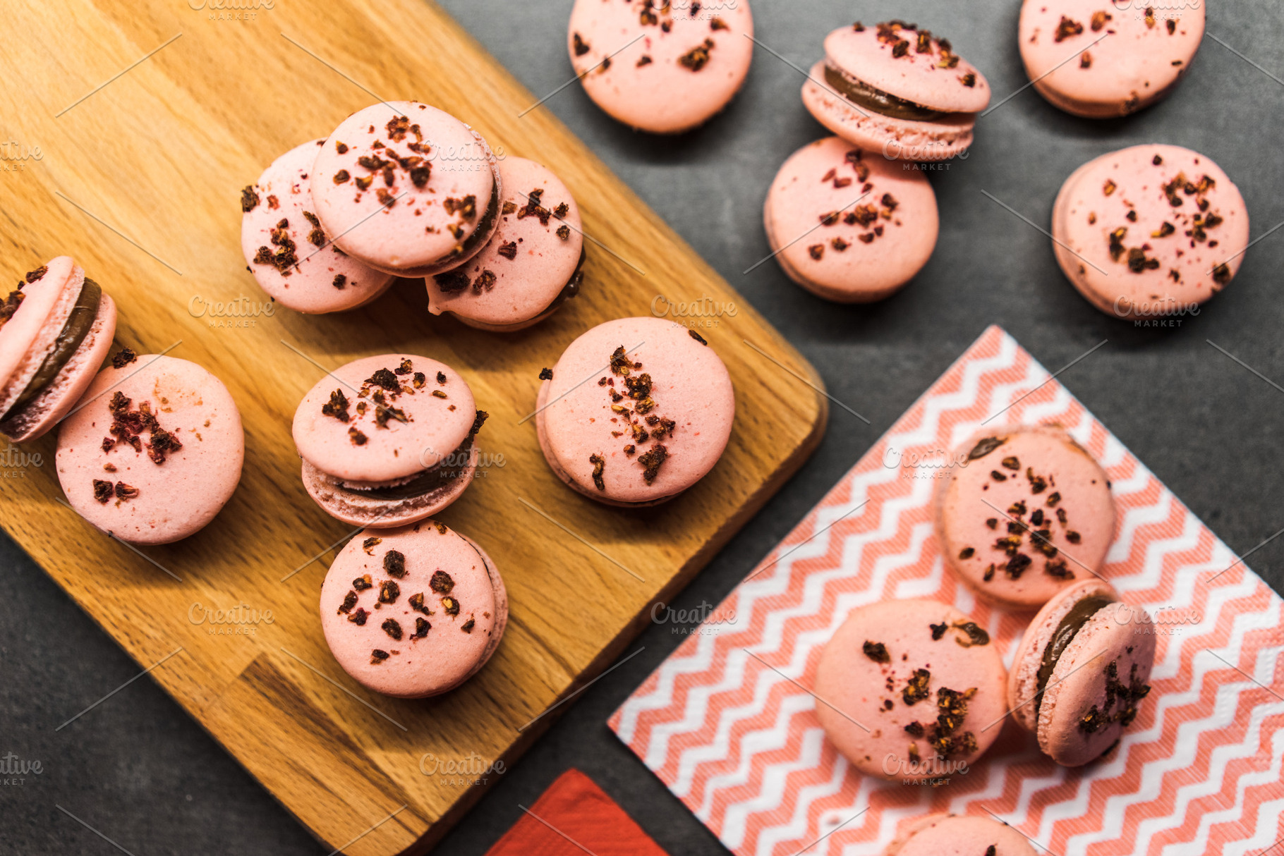Macarons containing baking, colorful, and colors, a Food & Drink Photo by Viktor Hanacek