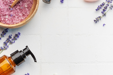 Lavender spa. Lavender salt, natural essential oil and fresh lav, a Health & Medical Photo by Olena Rudo