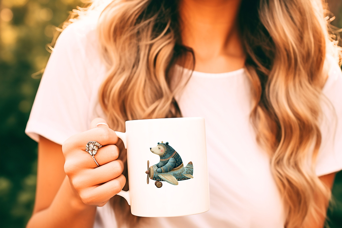 BLUE FOLK BEAR BABY SHOWER CLIPART, an Animal Illustration by Daring Digies (Photo 7 of 9)