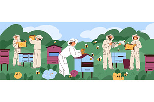 Beekeepers at apiary. Happy apiarist, a Person Illustration by YummyBuum