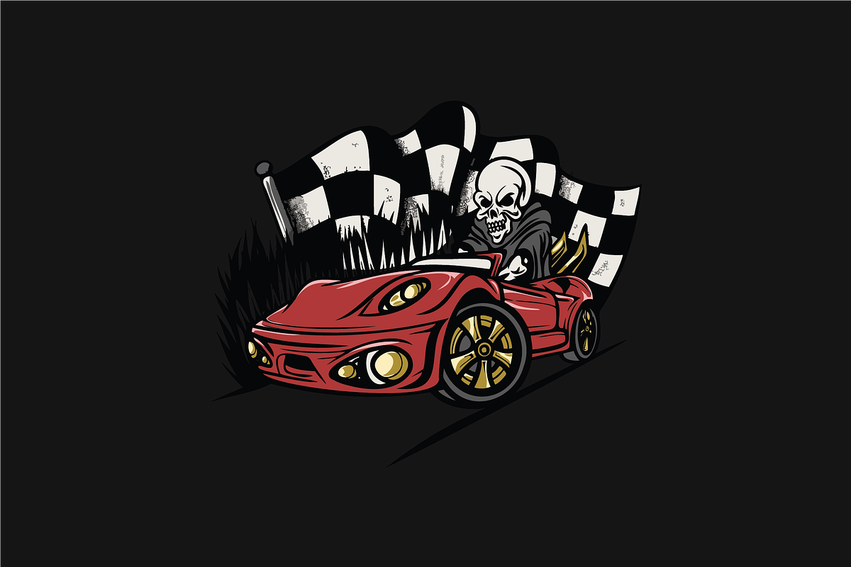 Skeleton Racing in Red Car, an Object Illustration by nomlimo.com (Photo 1 of 3)